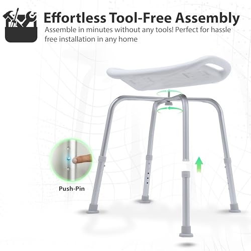 KosmoCare Crest Series Shower Bench with Height Adjustable, Tool-Free Assembly Shower Chair with Anti-Slip Rubber Tips for Safety of Seniors & Elderly - Without Back & Armrest - Image 5