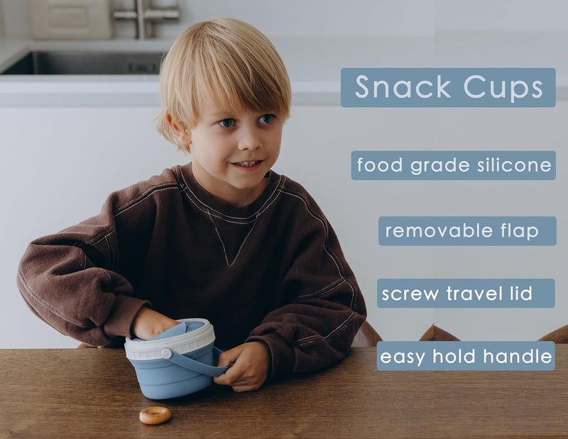 Tegion No Spill Silicone Toddler Snack Containers Detachable Silicone Flap for FillingCleaning CrumbFree Hard Plastic Screw Travel Lid UltraSoft for Baby Kids Hand InOut Snack Cup Holder 12 oz - Image 2
