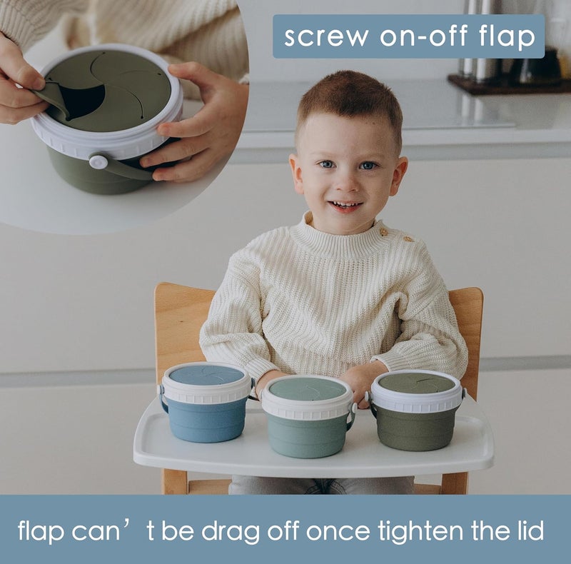 Tegion No Spill Silicone Toddler Snack Containers Detachable Silicone Flap for FillingCleaning CrumbFree Hard Plastic Screw Travel Lid UltraSoft for Baby Kids Hand InOut Snack Cup Holder 12 oz - Image 5