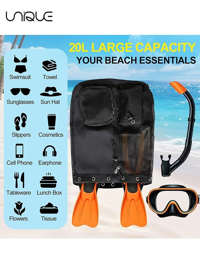Unique Mesh Beach Backpack with Wet Pocket Drawstring Pool Bag Waterproof Swimming Bag Gym Backpack for Men & Women - Black - Image 4