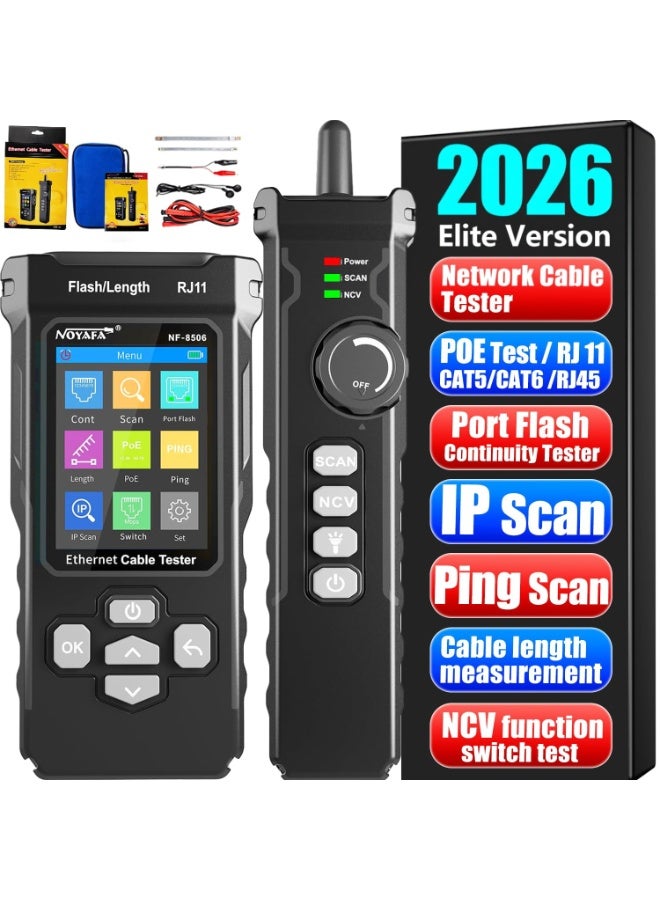 نويافا جهاز اختبار كابلات الشبكة NF-8506 مع خاصية مسح IP واختبار معدل نقل البيانات، واختبار NCV وPOE وPing وTDR، واختبار كابلات CAT5 وCAT6، وجهاز اختبار كابلات الشبكة RJ11 وRJ45 وLAN وإيثرنت، وأداة تحديد موقع كابلات الهاتف. - Image 1