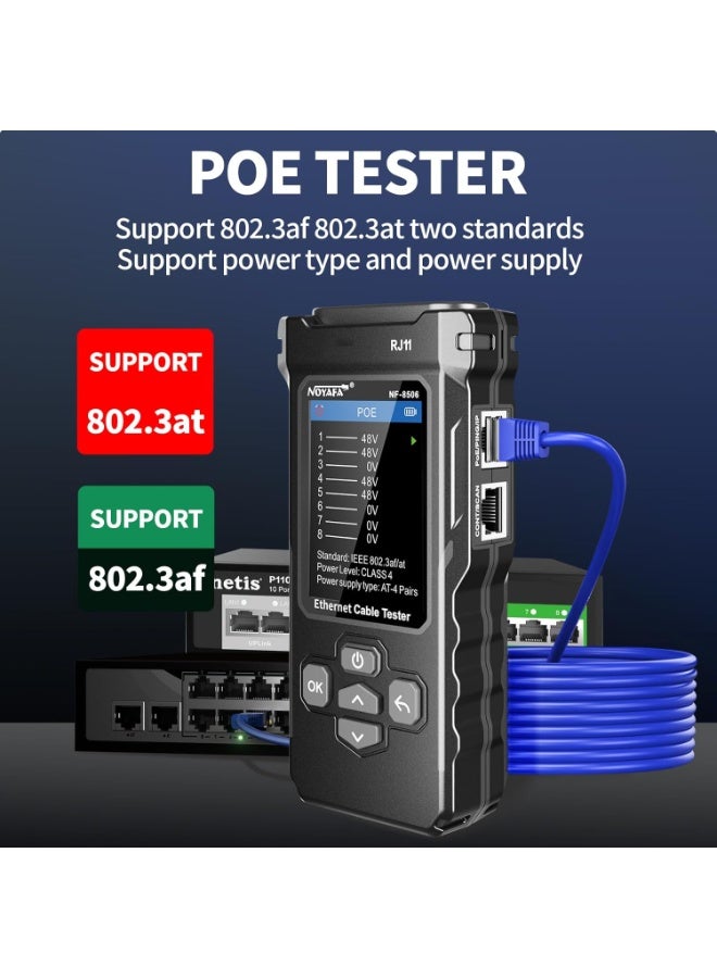 نويافا جهاز اختبار كابلات الشبكة NF-8506 مع خاصية مسح IP واختبار معدل نقل البيانات، واختبار NCV وPOE وPing وTDR، واختبار كابلات CAT5 وCAT6، وجهاز اختبار كابلات الشبكة RJ11 وRJ45 وLAN وإيثرنت، وأداة تحديد موقع كابلات الهاتف. - Image 5
