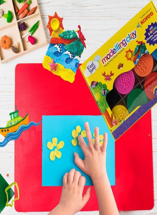 Kores Kool Toolz Modelling Clay – 200 g | 8 Vibrant Shades Including 2 Neon Colors | 4 Moulds, 1 Roller & 1 Cutter | Soft, Reusable & Non-Toxic | Ideal for Kids 3+ | Perfect Return Gift & Craft Kit - Image 5