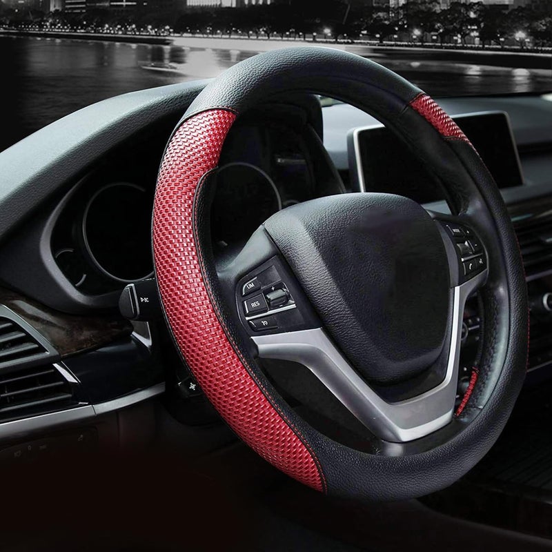 Steering Wheel Cover with Microfiber Leather for Car Truck SUV 15 inch (Red)
