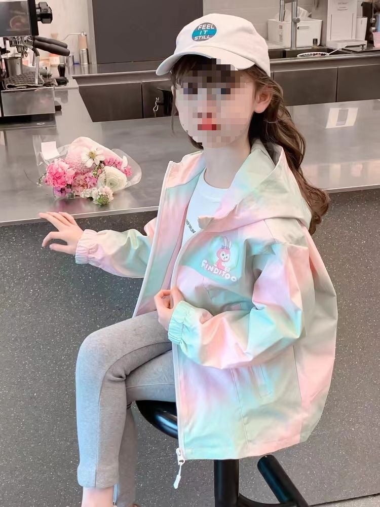 Girls' 2025 Jacket Western-Style Internet-Famous Children'S Hooded Baby Spring Mid-Size Children'S Autumn Thin Gradient Autumn - Image 2