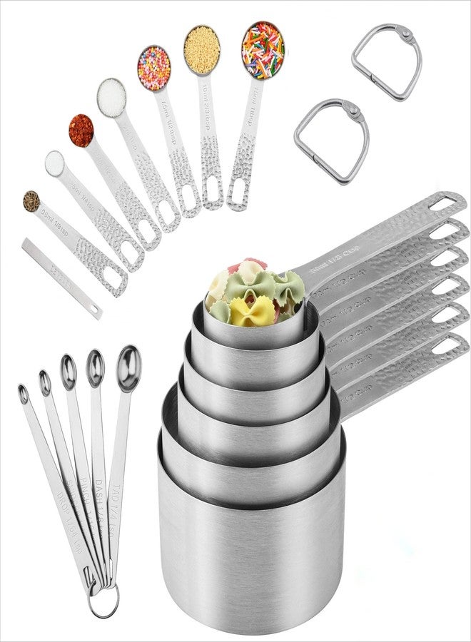 Viwehots 18/8 Stainless Steel Measuring Cups and Spoons Set, Metric & US 6 Measuring Cups and 7 Measuring Spoons with Leveler & 5 Mini Measuring Spoons for Baking & Kitchen - Image 1
