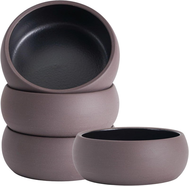Uaral Small Bowls 8 Ounces Dipping Bowls Color Clay Flat Base Bowl SetTwoTone Color Porcelain Shallow BowlsSet of 445inchBrown Clay and Black - Image 1