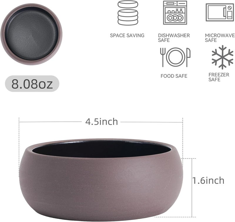 Uaral Small Bowls 8 Ounces Dipping Bowls Color Clay Flat Base Bowl SetTwoTone Color Porcelain Shallow BowlsSet of 445inchBrown Clay and Black - Image 5