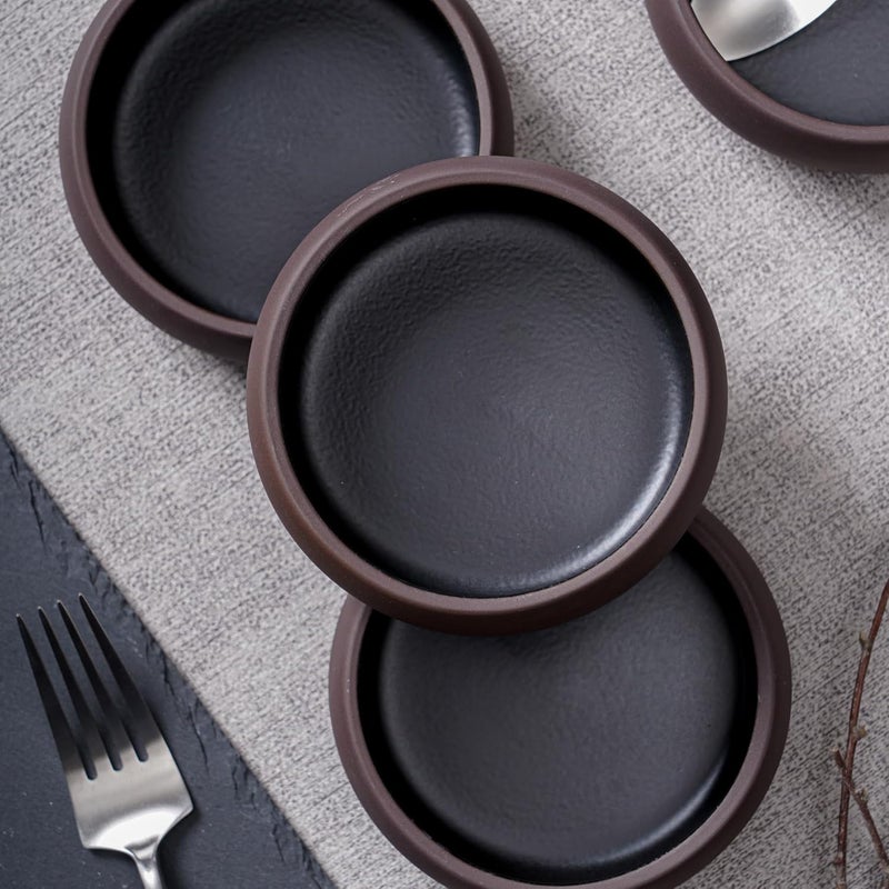 Uaral Small Bowls 8 Ounces Dipping Bowls Color Clay Flat Base Bowl SetTwoTone Color Porcelain Shallow BowlsSet of 445inchBrown Clay and Black - Image 3