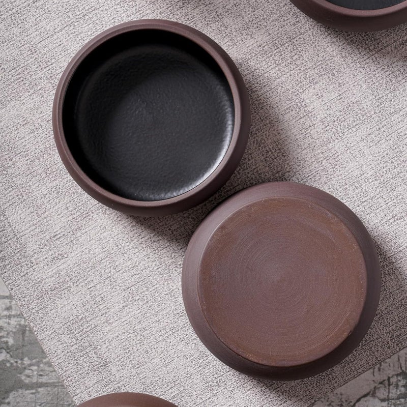 Uaral Small Bowls 8 Ounces Dipping Bowls Color Clay Flat Base Bowl SetTwoTone Color Porcelain Shallow BowlsSet of 445inchBrown Clay and Black - Image 4