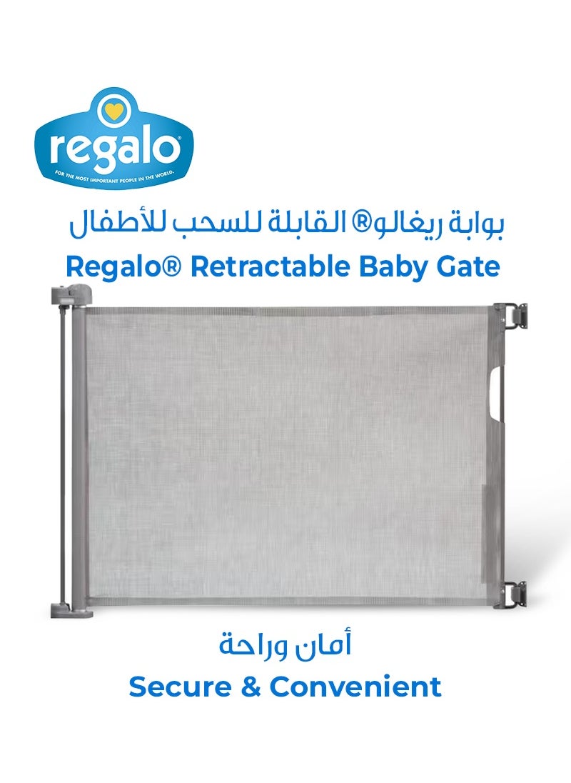 Regalo Extra Wide Retractable Baby Gate | Expands Up to 50” | Secure Mesh Barrier | Lock/Unlock Indicator | Easy Install with Hardware Mount | Pet-Friendly | 30” Tall | Gray  - Image 1