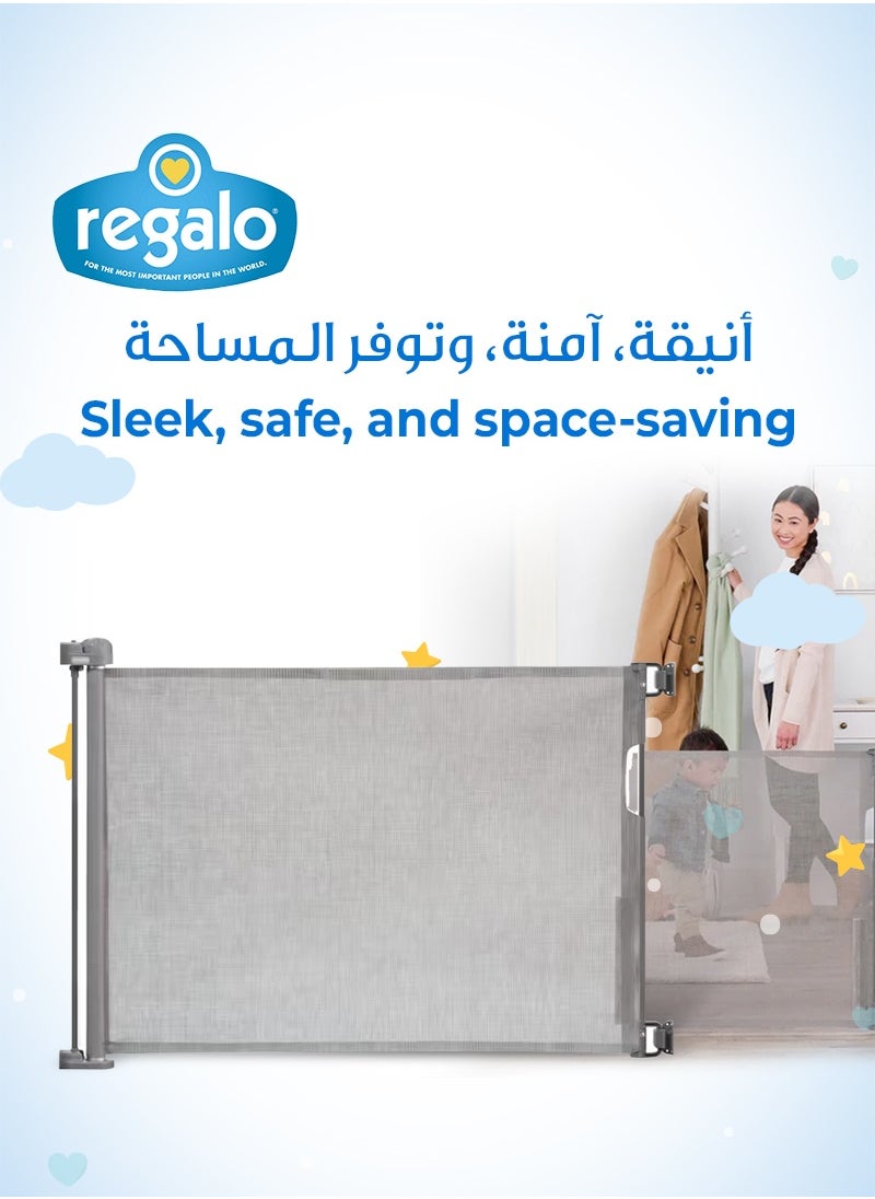 Regalo Extra Wide Retractable Baby Gate | Expands Up to 50” | Secure Mesh Barrier | Lock/Unlock Indicator | Easy Install with Hardware Mount | Pet-Friendly | 30” Tall | Gray  - Image 2