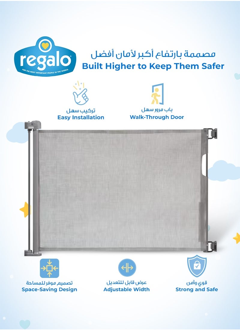 Regalo Extra Wide Retractable Baby Gate | Expands Up to 50” | Secure Mesh Barrier | Lock/Unlock Indicator | Easy Install with Hardware Mount | Pet-Friendly | 30” Tall | Gray  - Image 3