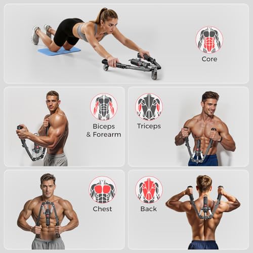 FLYBIRD Twister Arm Trainer, Hydraulic Power Core Twister Chest Workout Equipment, Adjustable 22-440LBS Chest Trainer for Men, 3 in 1 Chest and Arm Exerciser with Ab Roller Wheel, Include Backpack&Pad - Image 5