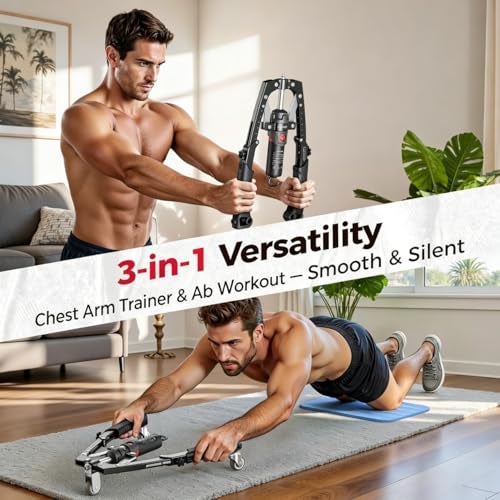 FLYBIRD Twister Arm Trainer, Hydraulic Power Core Twister Chest Workout Equipment, Adjustable 22-440LBS Chest Trainer for Men, 3 in 1 Chest and Arm Exerciser with Ab Roller Wheel, Include Backpack&Pad - Image 2