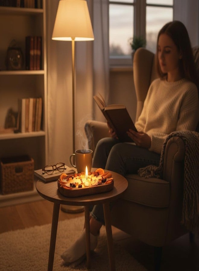 Gedengni شمعة معطرة بست فتائل مزينة برائحة التوابل في وعاء خشبي - شمعة من شمع الصويا العلاجي برائحة اليقطين والتوابل والقرفة والقرنفل والليمون، سعة 20 أونصة، لتزيين المنزل في العطلات - Image 4