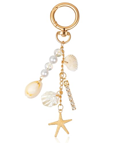 JIMYICLR Gold Beach Bag Keychain Starfish Pearl Seashell Purse Charms for Handbags Cute Bag Charm Accessories for Women - Image 1