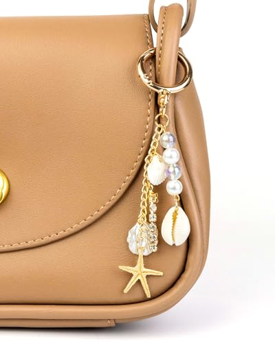 JIMYICLR Gold Beach Bag Keychain Starfish Pearl Seashell Purse Charms for Handbags Cute Bag Charm Accessories for Women - Image 2
