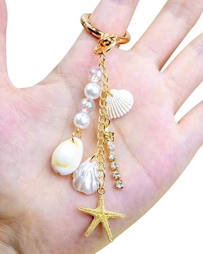 JIMYICLR Gold Beach Bag Keychain Starfish Pearl Seashell Purse Charms for Handbags Cute Bag Charm Accessories for Women - Image 4