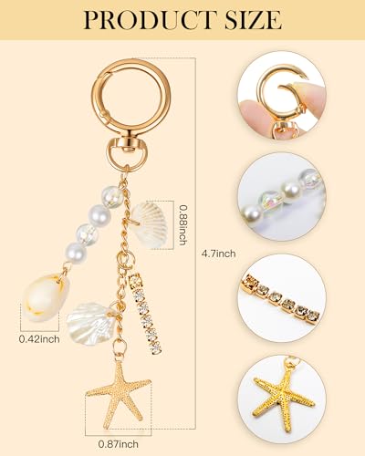 JIMYICLR Gold Beach Bag Keychain Starfish Pearl Seashell Purse Charms for Handbags Cute Bag Charm Accessories for Women - Image 3