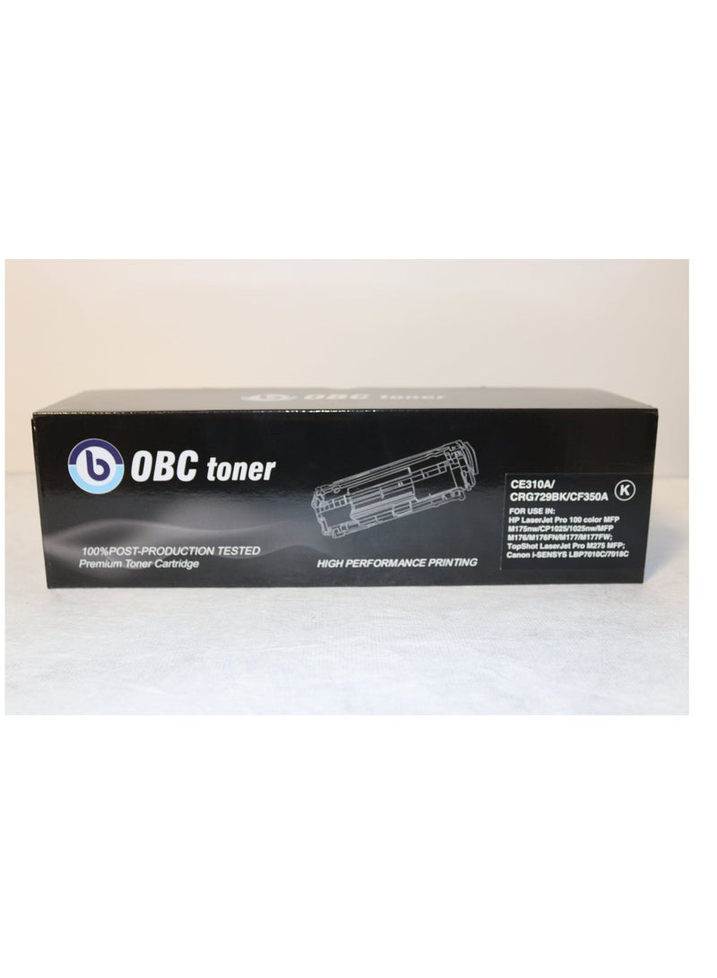 OBC Compatible Black Laser Toner Cartridge Replacement for HP CE310A/CF350A-126A and Canon CRG-129BK/729BK/329BK. Prints up to 1200 pages in high definition. - Image 1
