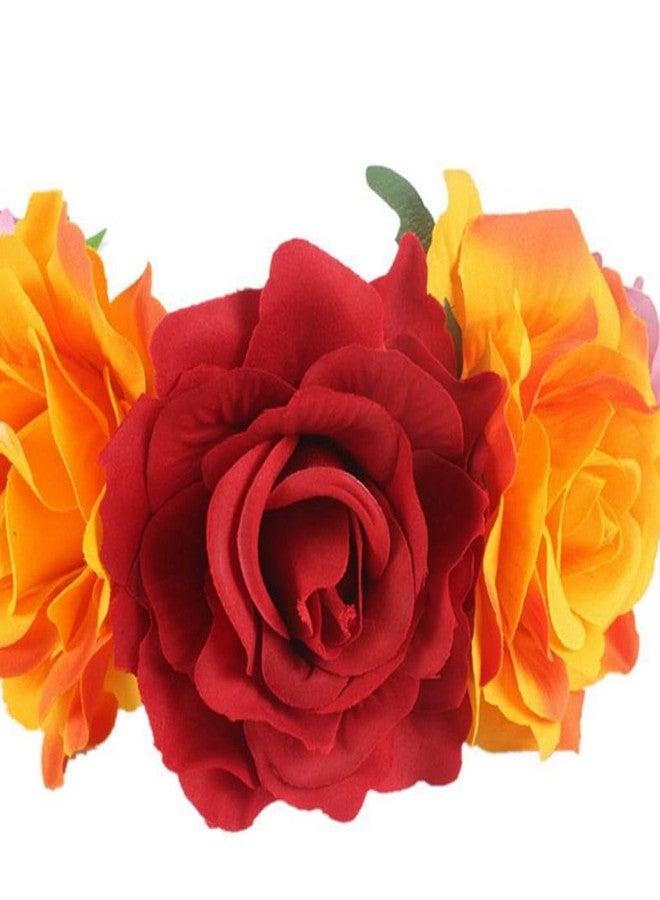 VASANA Rose Flower Crown Headband Mexican Flower Crown Headpiece Floral Hair Accessories Hair Garland for Wedding Birthday Halloween Party Costume Headwear - Image 2