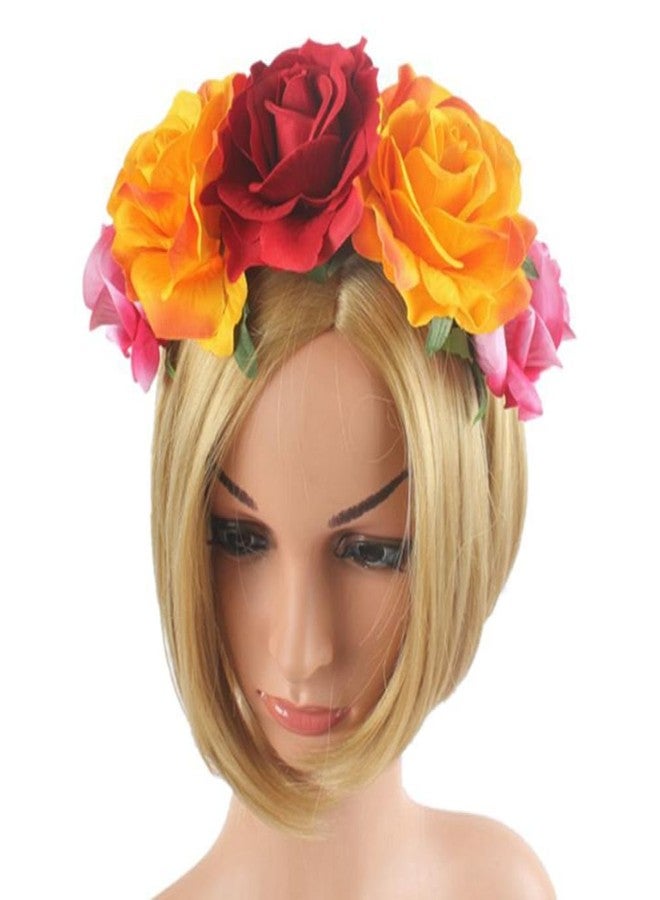 VASANA Rose Flower Crown Headband Mexican Flower Crown Headpiece Floral Hair Accessories Hair Garland for Wedding Birthday Halloween Party Costume Headwear - Image 3