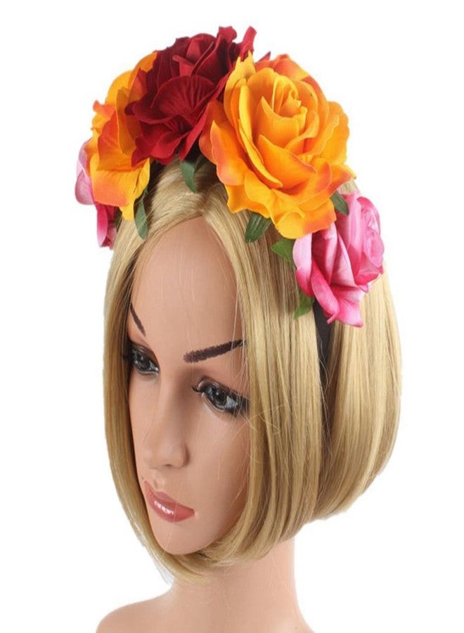 VASANA Rose Flower Crown Headband Mexican Flower Crown Headpiece Floral Hair Accessories Hair Garland for Wedding Birthday Halloween Party Costume Headwear - Image 4