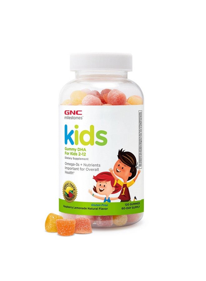 GNC Milestones Kids DHA Gummies, Kids Ages 2-12, Omega-3s, Eye and Brain Function & Development, Vitamin A & D, Healthy Teeth & Bones, Gluten Free, No Artificial Flavors, Raspberry Lemon, 120 Gummies - Image 1