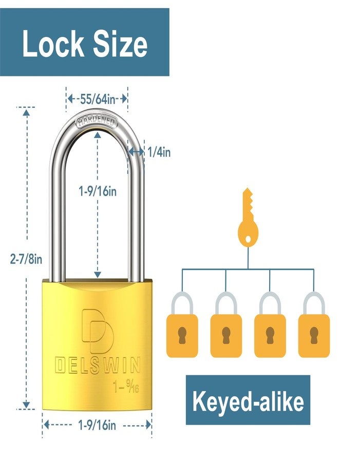 DELSWIN Weatherproof Padlock with Key (Keyed Alike) - Heavy Duty Solid Brass Locker Lock with 1-9/16" Long Shackle, Marine Grade Pad Lock for Outdoor Gate, Fence, Shed (2 Pack) - Image 3
