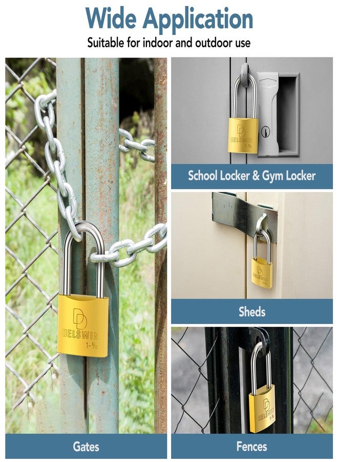 DELSWIN Weatherproof Padlock with Key (Keyed Alike) - Heavy Duty Solid Brass Locker Lock with 1-9/16" Long Shackle, Marine Grade Pad Lock for Outdoor Gate, Fence, Shed (2 Pack) - Image 5
