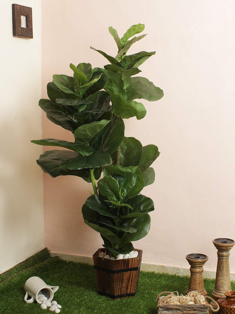Fourwalls Real Touch Artificial Fiddle Leaf Fig Polyester Plant without Pot 4 feet Green