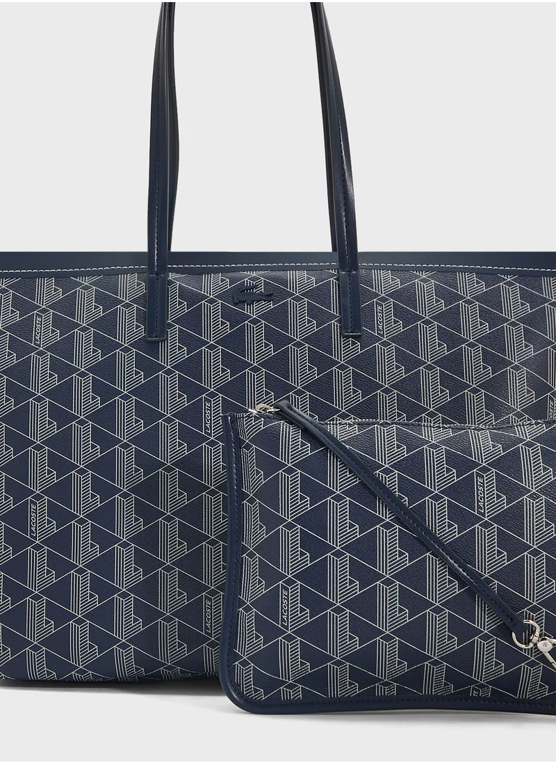 LACOSTE Monogram Top Handle Zip Over Tote