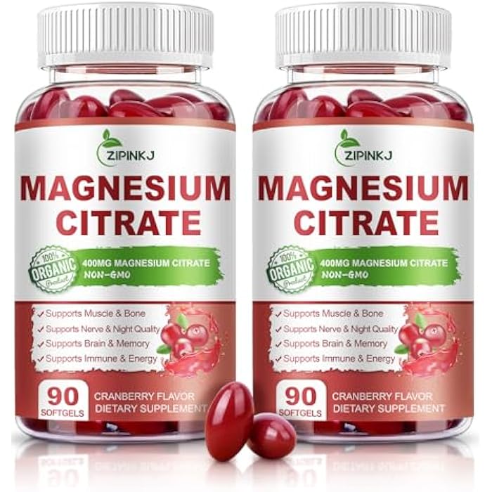 ZIPINKJ Magnesium Citrate Supplements for Women/Men, Magnesium Citrate 400mg with Vitamin D3, Vitamin B6 and Cranberry Extract High Absorption, Improved Night Quality Muscle & Bone, 180-Count, 90 Days Supply - Image 1