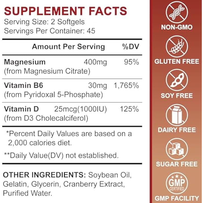ZIPINKJ Magnesium Citrate Supplements for Women/Men, Magnesium Citrate 400mg with Vitamin D3, Vitamin B6 and Cranberry Extract High Absorption, Improved Night Quality Muscle & Bone, 180-Count, 90 Days Supply - Image 2