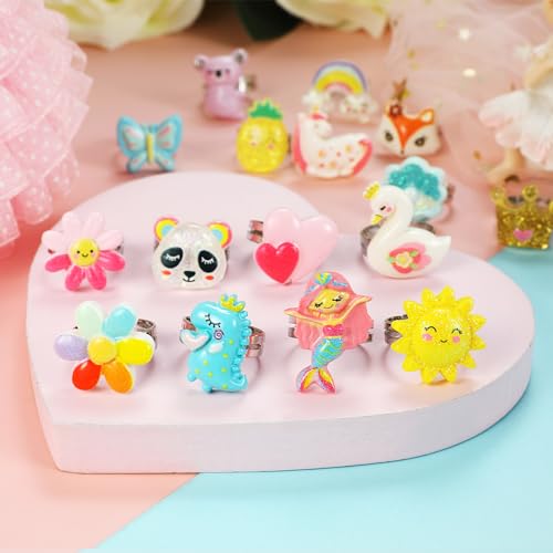 PinkSheep Little Girl Jewel Rings in Heart Box, Adjustable, Girl Gift Pretend Play and Dress Up Rings - Image 3
