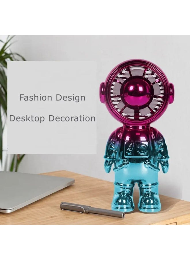 Small portable hand and desk fan with 3-speed USB charger, designed in the shape of a bear and in attractive and multiple metallic colors