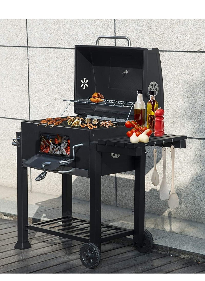 ZUIHAO Barbecue Grill for BBQ Garden Camping Balcony Charcoal Grill Charcoal Grill Trolley Charcoal Tray Height Adjustable with Wheels Bottle Opener Stand Grill Black  - Image 1