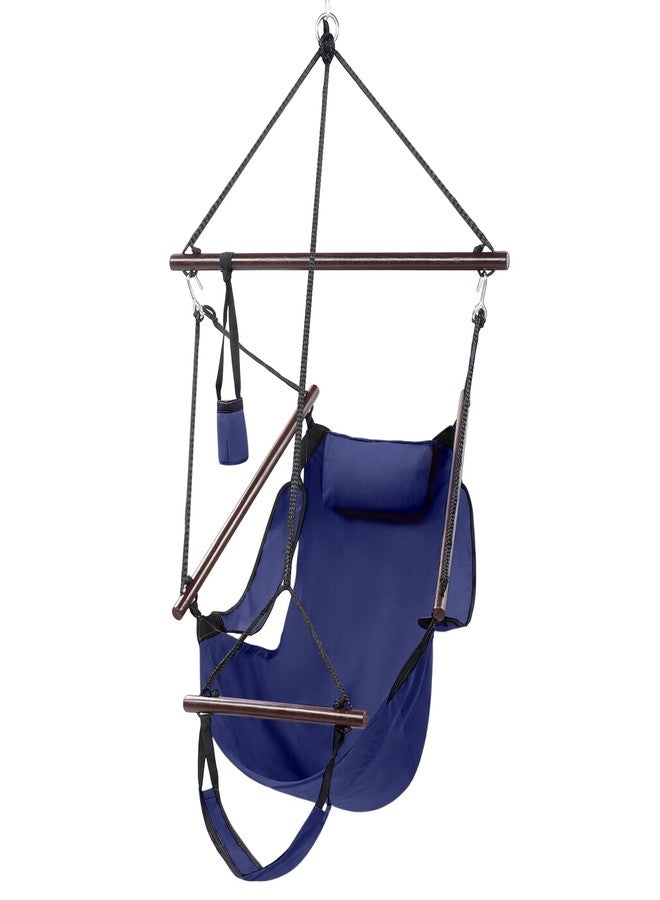 ONCLOUD Sky Chair, Deluxe Hanging Hammock Air Chair Swing Seat with Pillow, Drink Holder, Solid Wood Weather Resistant for Indoor/Outdoor Yard Garden Tree Patio Porch, 250 LBS (Navy Blue) - Image 1