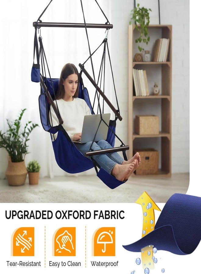 ONCLOUD Sky Chair, Deluxe Hanging Hammock Air Chair Swing Seat with Pillow, Drink Holder, Solid Wood Weather Resistant for Indoor/Outdoor Yard Garden Tree Patio Porch, 250 LBS (Navy Blue) - Image 3