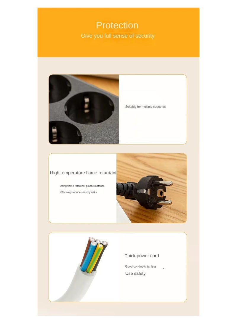 AROAQ Multiple Power Outlets Electrical Sockets, EU Plugs, Extension Cord with 3 USB Ports, Travel Tablets, 4000W, 16A, 2m, 10 Ways - Image 4