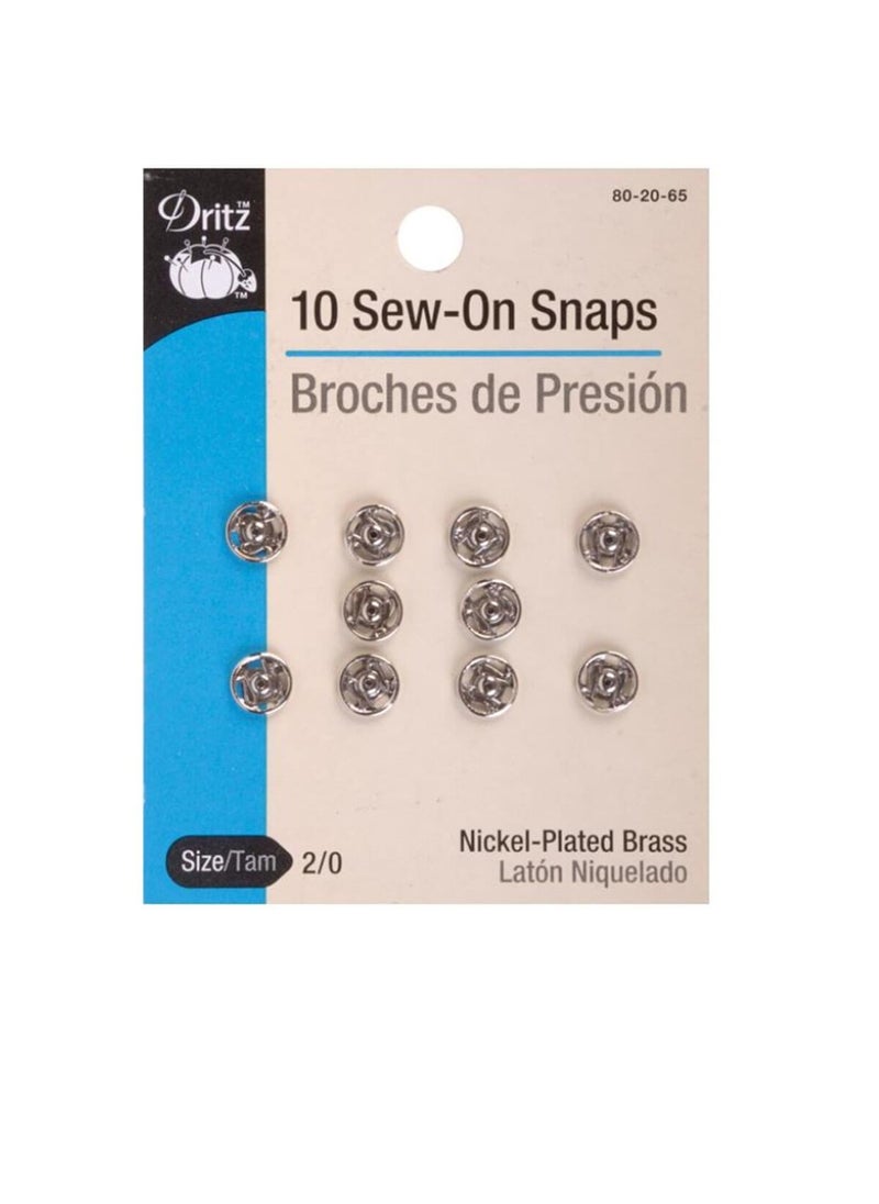 Dritz - Dritz Sew-On Snaps Nickel-Plated Brass Size 2/0 10pcs - Image 1