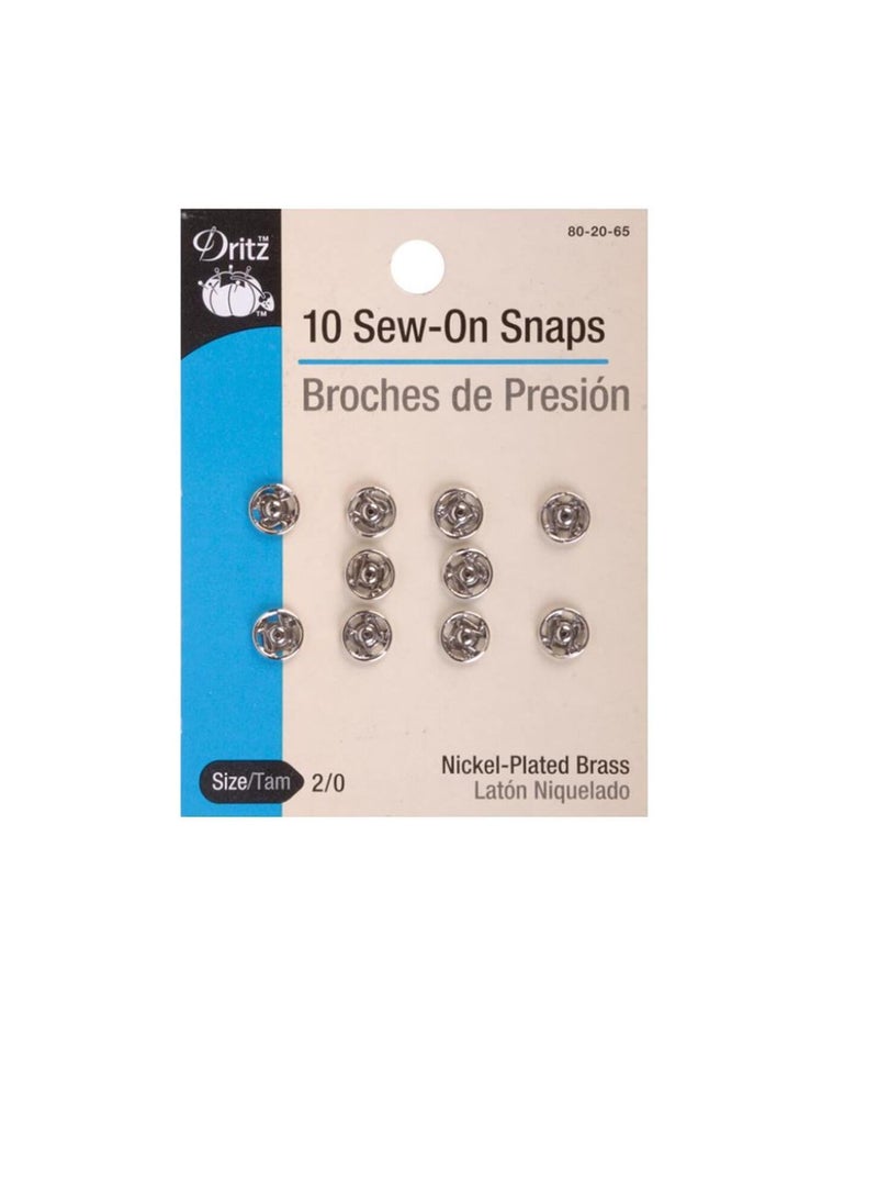 Dritz - Dritz Sew-On Snaps Nickel-Plated Brass Size 2/0 10pcs - Image 1