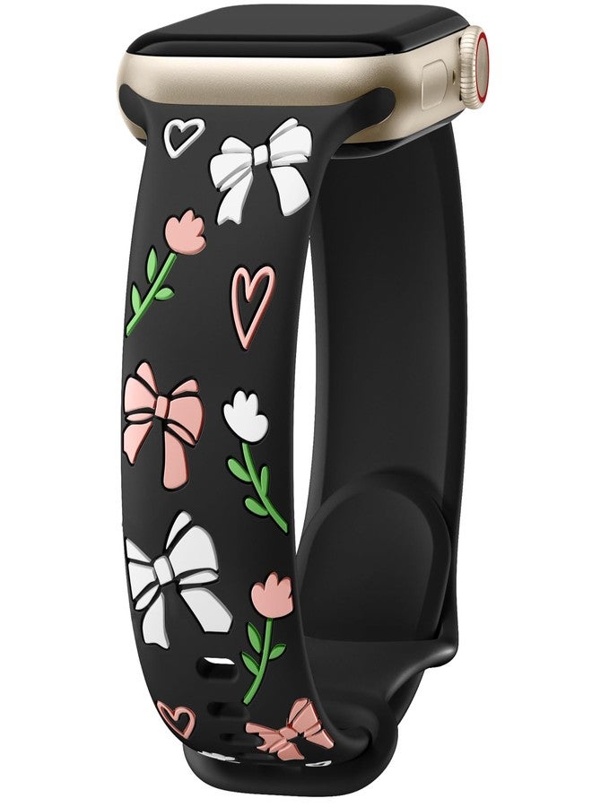 Lerobo Floral Band Compatible with Apple Watch Bands for Women 41mm 40mm 38mm 42mm 44mm 45mm 46mm 49mm, Cute Bow Engraved Soft Silicone Dressy Strap for iWatch Series 11 10 9 8 7 6 5 4 3 2 1 SE Ultra - Image 1