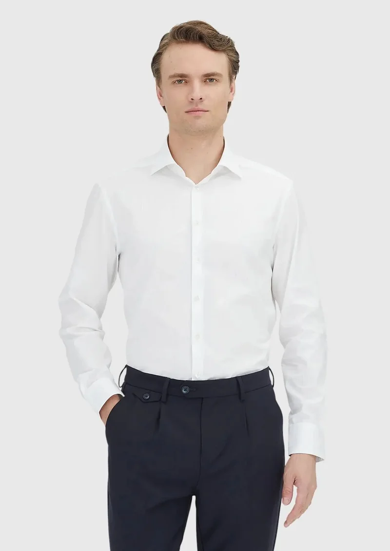 RAMSEY White Patterned Regular Fit Weaving Classical 100% Cotton Shirt