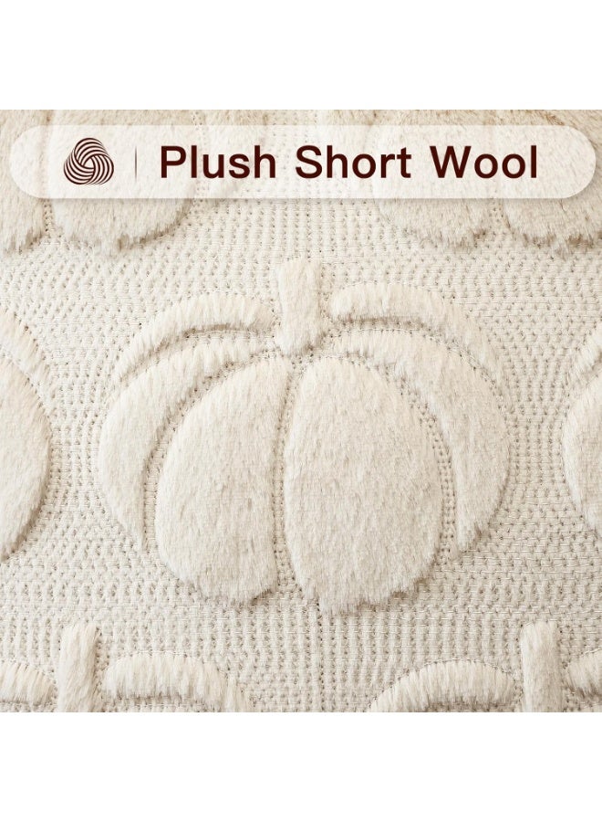 Beauenty Set of 1 Wool Pumpkin Cushion Cover Soft Plush Short Wool Velvet Decorative Cushion Covers Autumn Cushion Cover Sofa Cushion Autumn Decoration for Sofa Bedroom Halloween Cream Beige 45 x 45 - Image 2