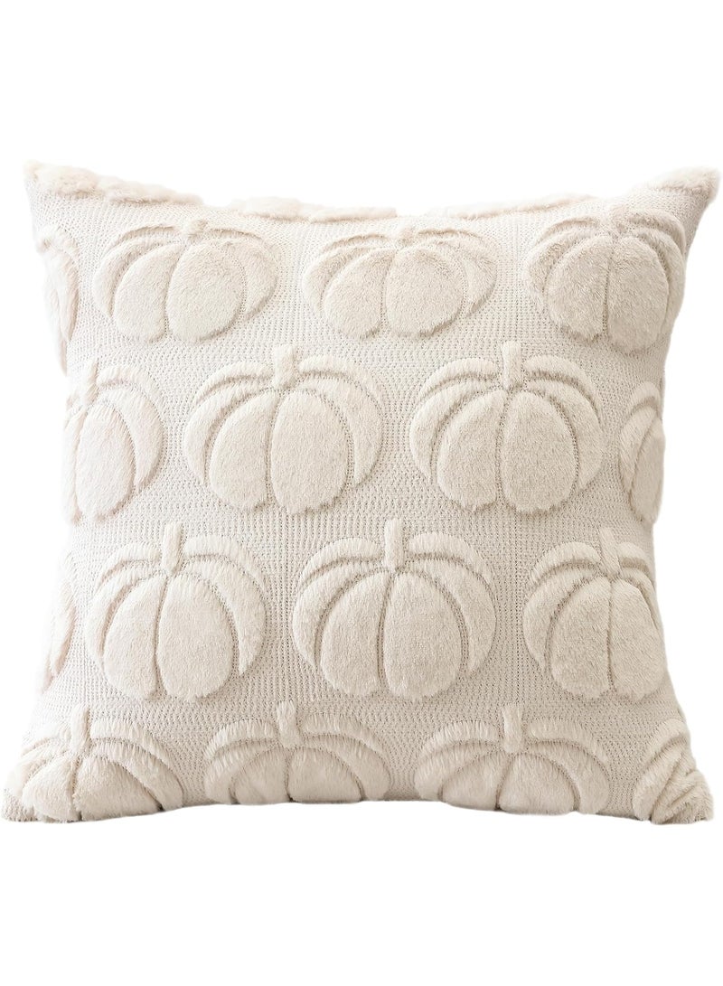 Beauenty Set of 1 Wool Pumpkin Cushion Cover Soft Plush Short Wool Velvet Decorative Cushion Covers Autumn Cushion Cover Sofa Cushion Autumn Decoration for Sofa Bedroom Halloween Cream Beige 45 x 45 - Image 1