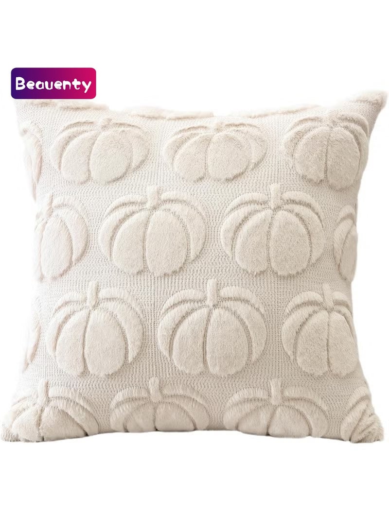 Beauenty Set of 1 Wool Pumpkin Cushion Cover Soft Plush Short Wool Velvet Decorative Cushion Covers Autumn Cushion Cover Sofa Cushion Autumn Decoration for Sofa Bedroom Halloween Cream Beige 45 x 45 - Image 1