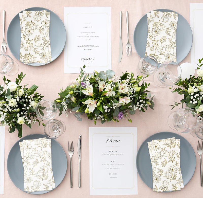 Gift Boutique - 100 Gold Floral Guest Napkins Disposable Paper Spring Flower Garden Dinner Hand Napkins For Summer Bathroom Powder Room Birthday Dinner Party Supplies - Image 3