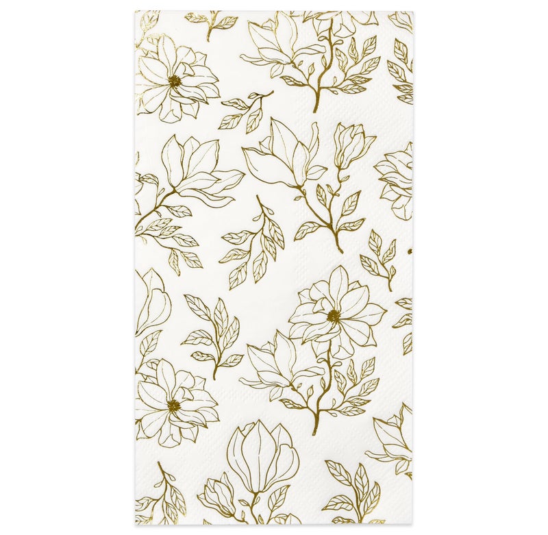 Gift Boutique - 100 Gold Floral Guest Napkins Disposable Paper Spring Flower Garden Dinner Hand Napkins For Summer Bathroom Powder Room Birthday Dinner Party Supplies - Image 1